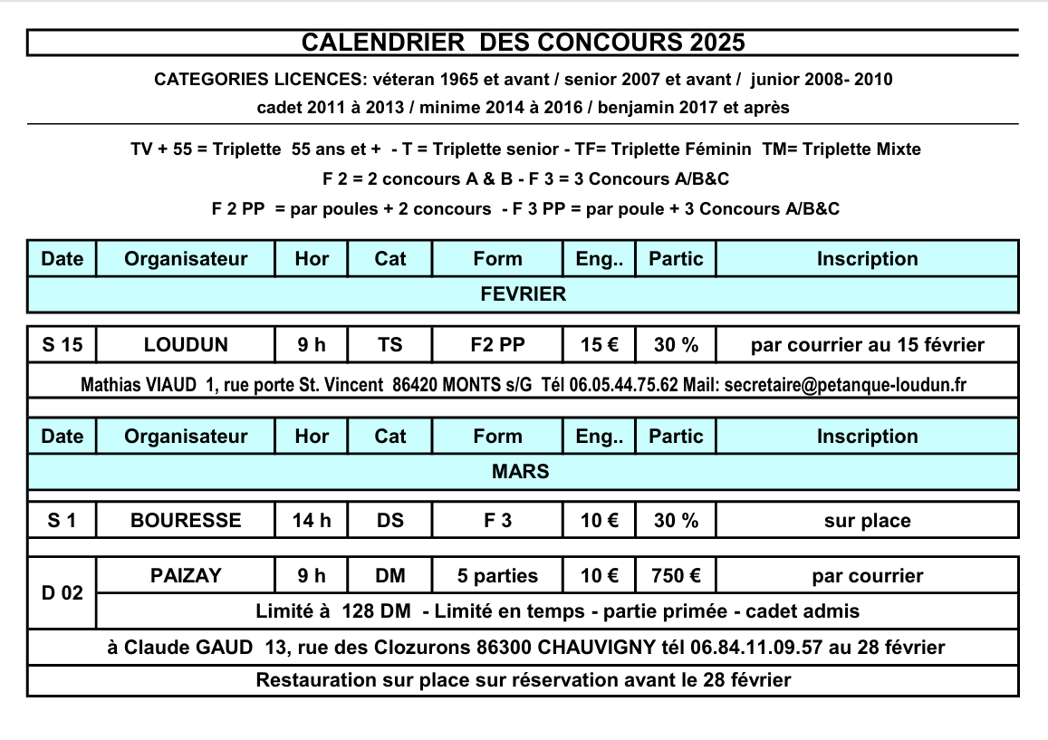 Actualit Calendriers Championnats Et Concours Club P Tanque