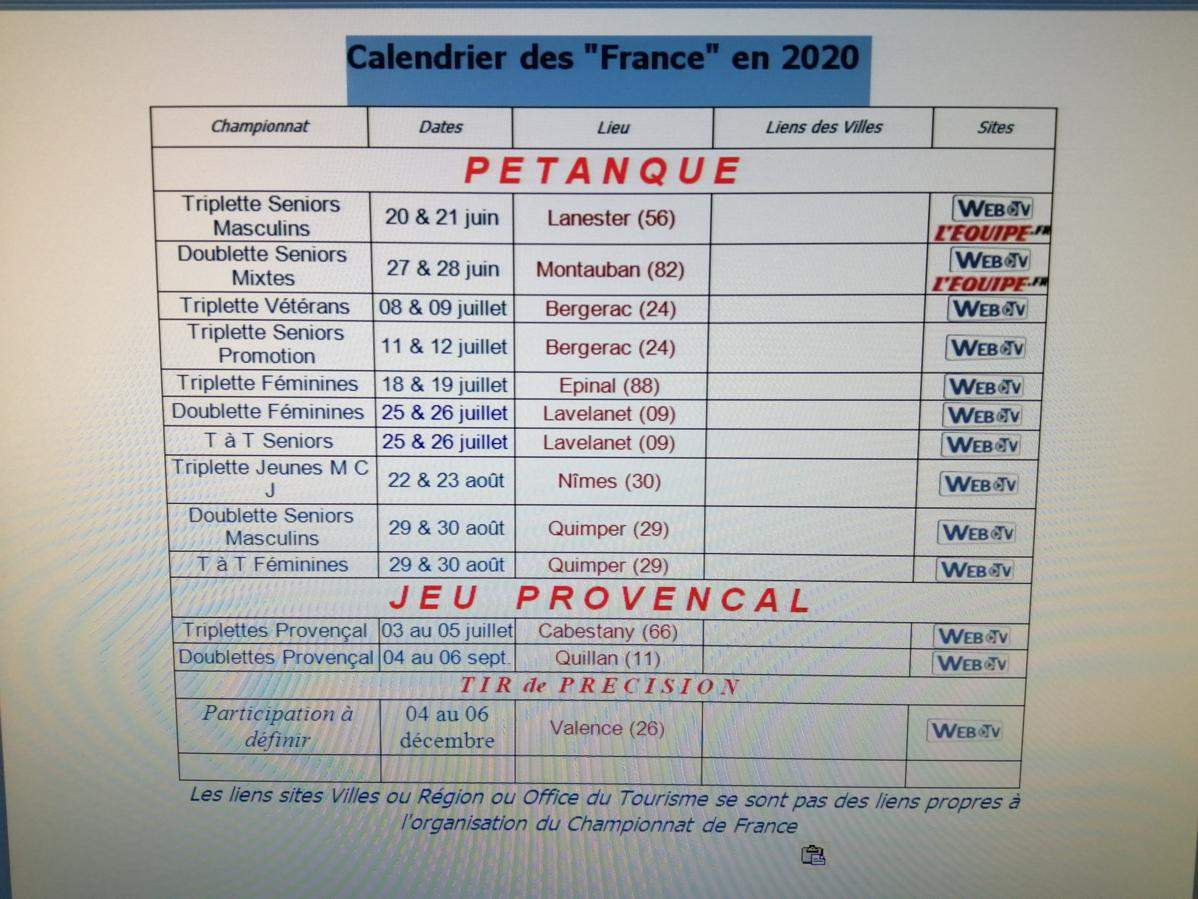 Album - Calendrier des championnats de France 2020 -... - club Pétanque ...
