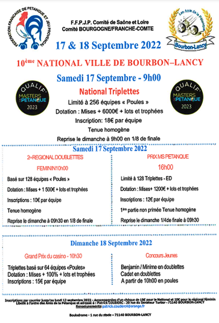 Actualité National bourbon Lancy les 17 et 18... club Pétanque Les