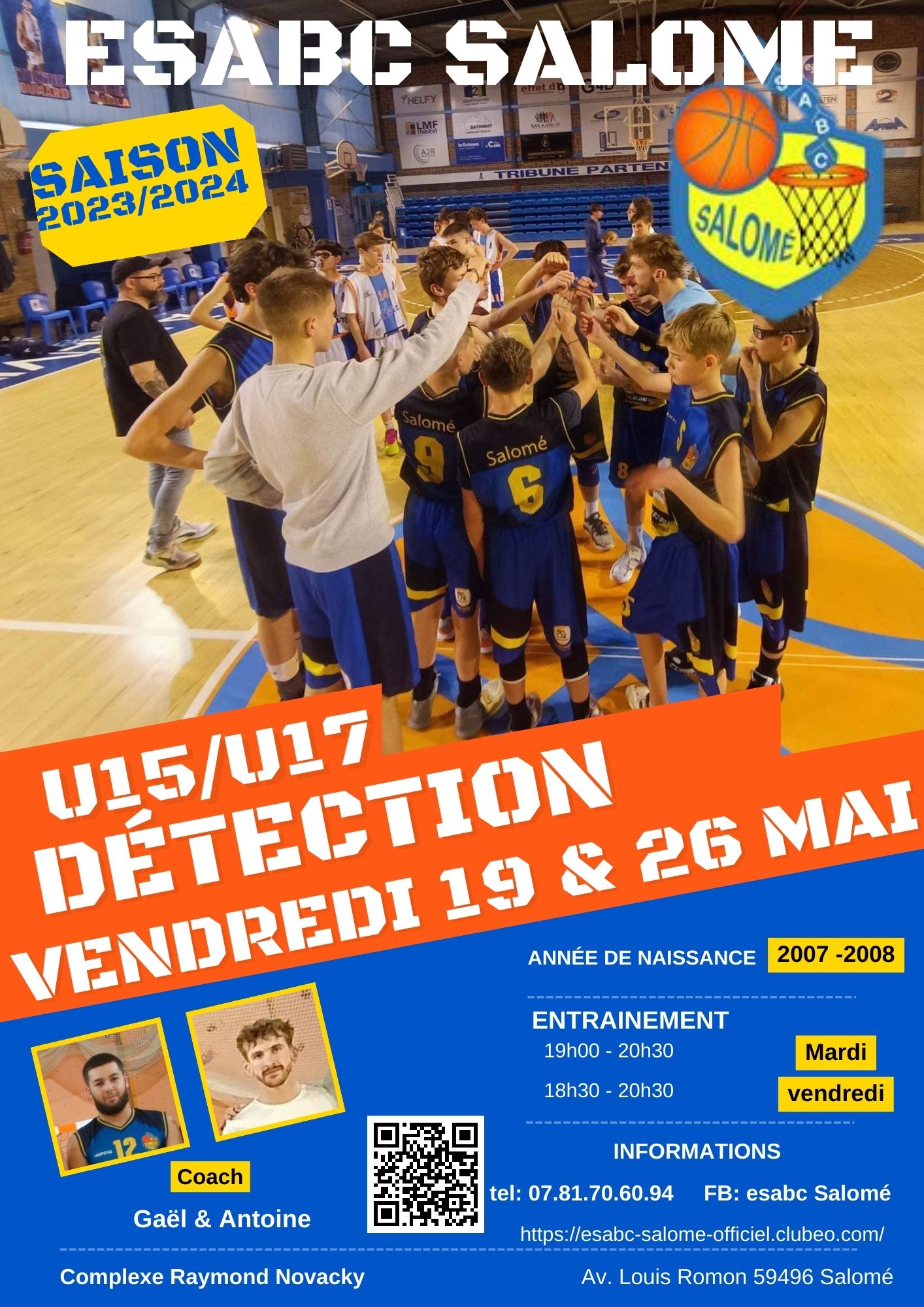 Agenda Détection U15 et U17 club Basket ESABC Salomé officiel Clubeo